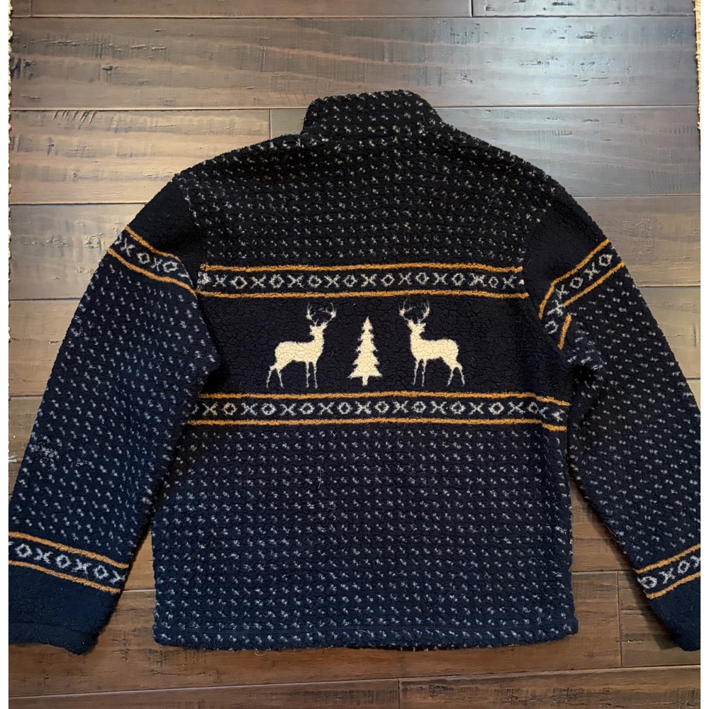 Quarter Zip Sherpa Fleece Pullover Reindeer Fair Isle animal cozy winter holiday - Picture 2 of 6